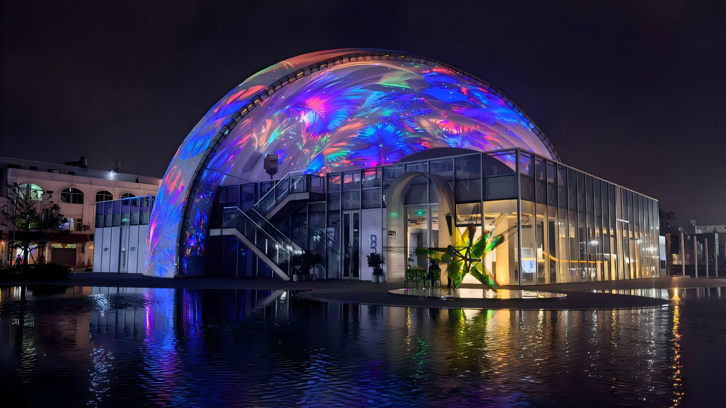 38米視覺奇跡！硬核科技支撐藝術(shù)想象！國內(nèi)首個(gè)最大雙層穹頂式球幕投影點(diǎn)亮南海之夜~